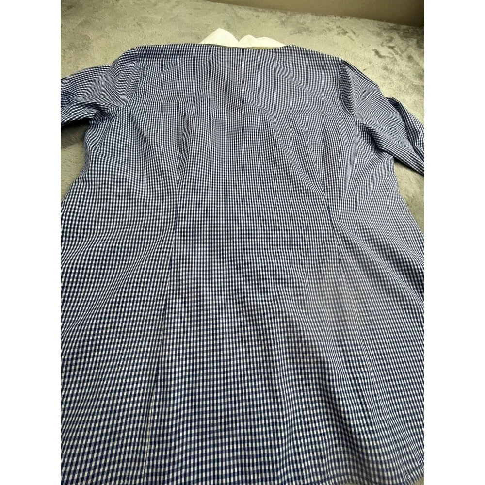 Van Heusen Shirt Men Large Blue Gingham Check Fitted Long Sleeve Button Down Top - Picture 9 of 11